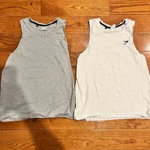 BUNDLE (2) Gym shark tank tops (1) grey (1) white (2) total size Large